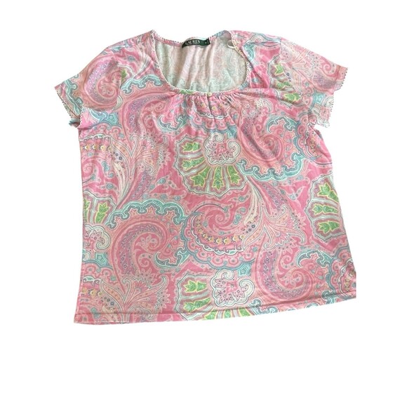 Lauren Ralph Lauren 2PC Pajama Set Womens Pink Floral Paisley Top Shorts Sz M - Picture 3 of 10